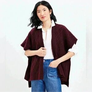NWT Loft Burgundy Knitted Open Shawl Cardigan M/L